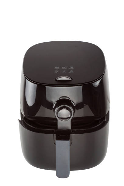 black plastic air fryer isolated on white background